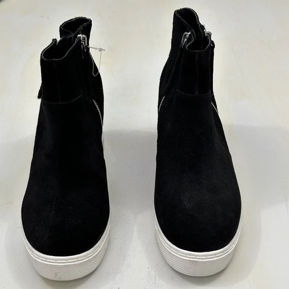 New Steve Madden Saidi Zip Up Boots‎ Women 9.5 Black Suede Platform Shoes Wedge